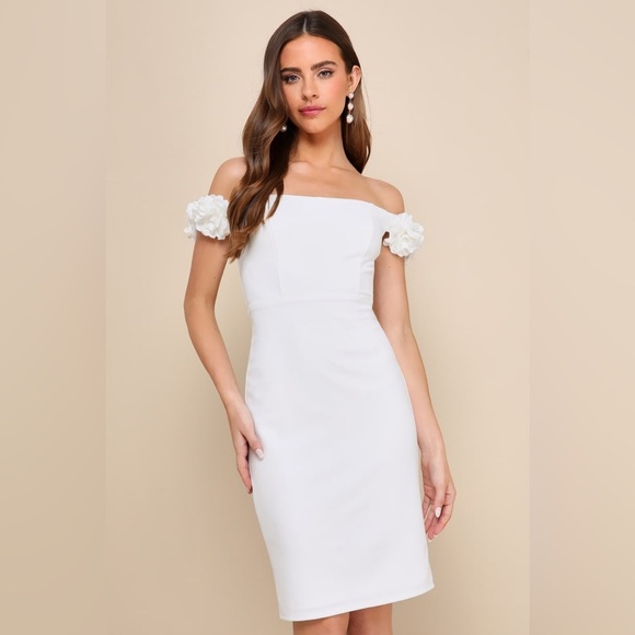 LULU’S Pretty Presence White Off The Shoulder Floral Strap Mini Dress - Picture 4 of 5